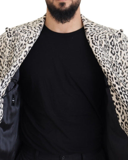 Dolce & Gabbana White Leopard Single Breasted Coat Blazer