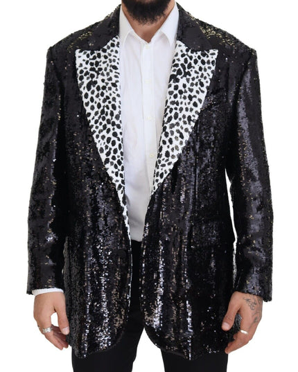 Dolce & Gabbana Black Sequined Cow Pattern Nylon Blazer
