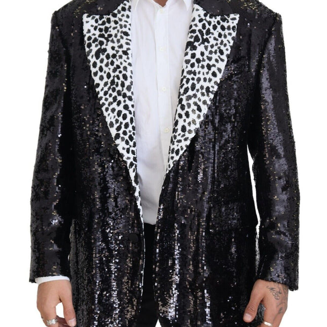 Dolce & Gabbana Black Sequined Cow Pattern Nylon Blazer