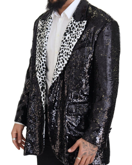 Dolce & Gabbana Black Sequined Cow Pattern Nylon Blazer
