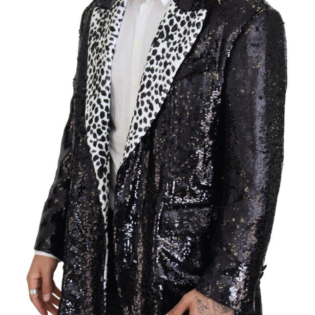 Dolce & Gabbana Black Sequined Cow Pattern Nylon Blazer