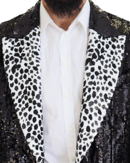 Dolce & Gabbana Black Sequined Cow Pattern Nylon Blazer