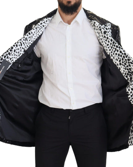 Dolce & Gabbana Black Sequined Cow Pattern Nylon Blazer