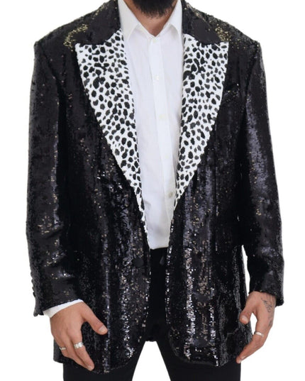 Dolce & Gabbana Black Sequined Cow Pattern Nylon Blazer