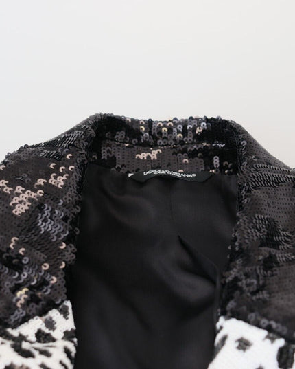 Dolce & Gabbana Black Sequined Cow Pattern Nylon Blazer