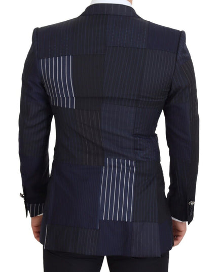 Dolce & Gabbana Blue Wool Patchwork Double Breasted Blazer