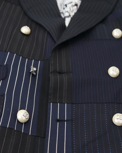 Dolce & Gabbana Blue Wool Patchwork Double Breasted Blazer