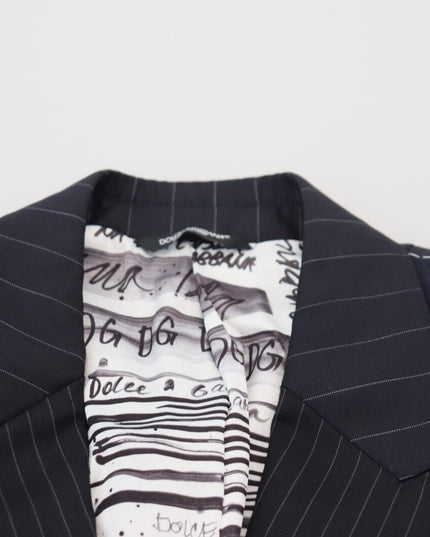 Dolce & Gabbana Blue Wool Patchwork Double Breasted Blazer