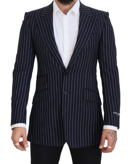 Dolce & Gabbana Dark Blue Stripe Wool Single Breasted Blazer