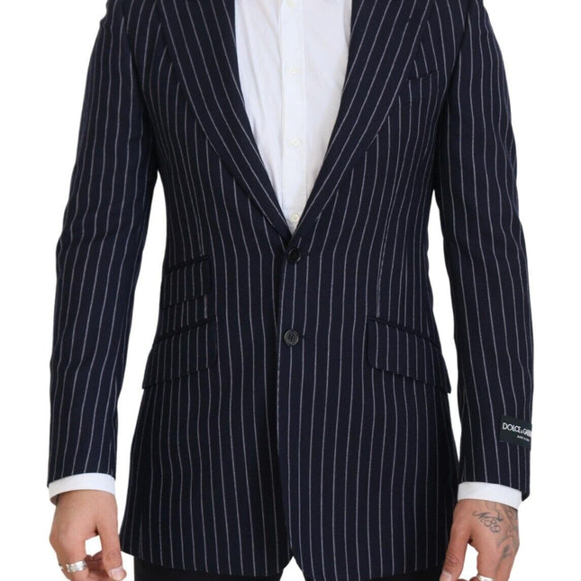 Dolce & Gabbana Dark Blue Stripe Wool Single Breasted Blazer