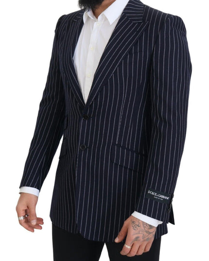Dolce & Gabbana Dark Blue Stripe Wool Single Breasted Blazer