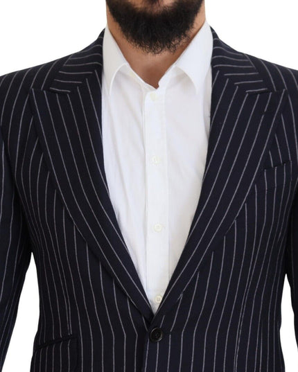 Dolce & Gabbana Dark Blue Stripe Wool Single Breasted Blazer