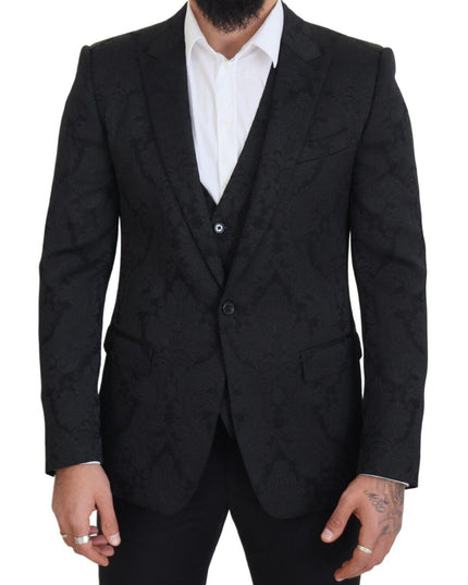 Dolce & Gabbana Black Floral Brocade 2 Piece MARTINI Suit