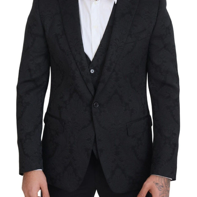 Dolce & Gabbana Black Floral Brocade 2 Piece MARTINI Suit