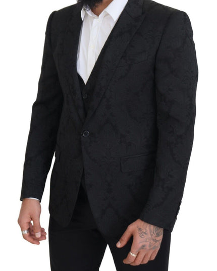 Dolce & Gabbana Black Floral Brocade 2 Piece MARTINI Suit