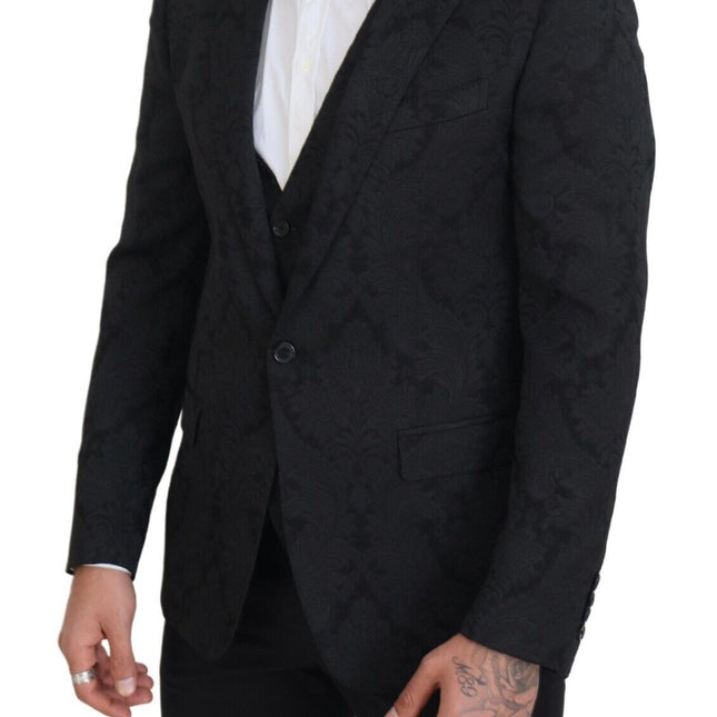 Dolce & Gabbana Black Floral Brocade 2 Piece MARTINI Suit