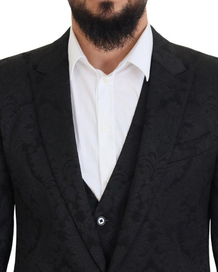 Dolce & Gabbana Black Floral Brocade 2 Piece MARTINI Suit