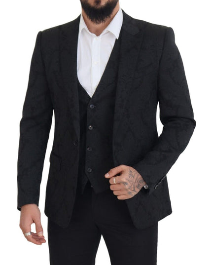 Dolce & Gabbana Black Floral Brocade 2 Piece MARTINI Suit