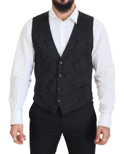 Dolce & Gabbana Black Floral Brocade 2 Piece MARTINI Suit