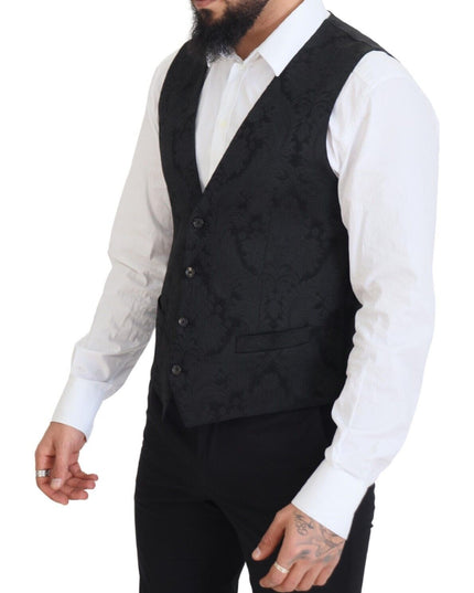 Dolce & Gabbana Black Floral Brocade 2 Piece MARTINI Suit