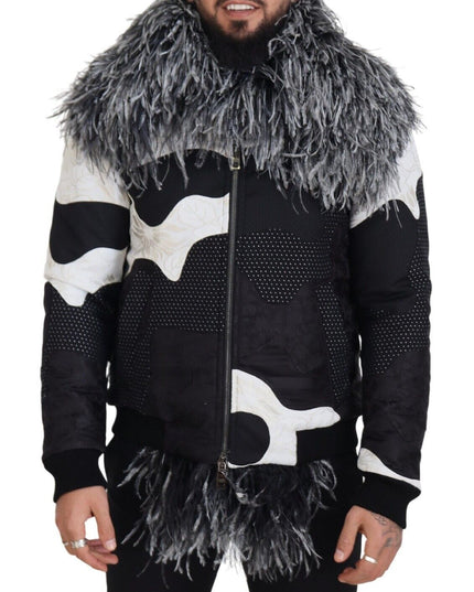 Dolce & Gabbana Black White Fur Shearling Full Zip Jacket