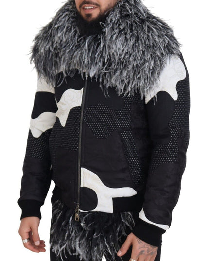 Dolce & Gabbana Black White Fur Shearling Full Zip Jacket