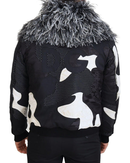 Dolce & Gabbana Black White Fur Shearling Full Zip Jacket