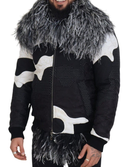 Dolce & Gabbana Black White Fur Shearling Full Zip Jacket