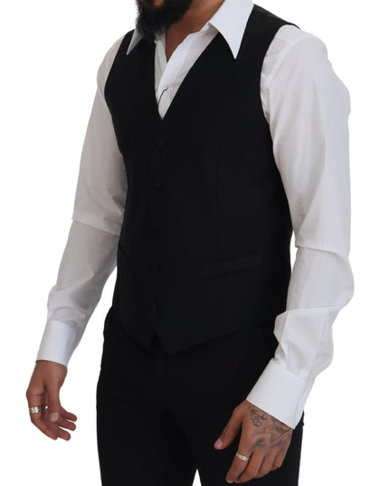 Dolce & Gabbana Black Virgin Wool Waistcoat Formal Dress Vest