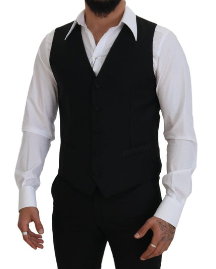 Dolce & Gabbana Black Virgin Wool Waistcoat Formal Dress Vest