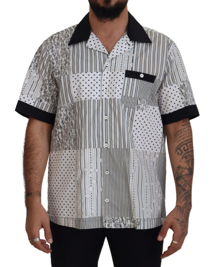 Dolce & Gabbana White Black Patterned Button Down Shirt