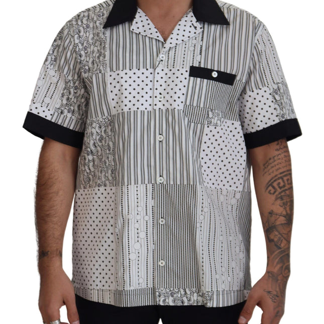 Dolce & Gabbana White Black Patterned Button Down Shirt