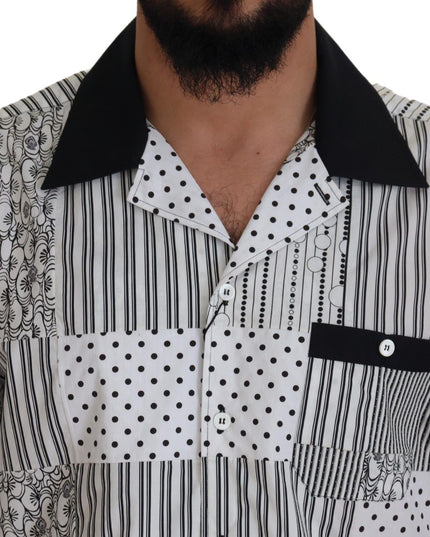 Dolce & Gabbana White Black Patterned Button Down Shirt
