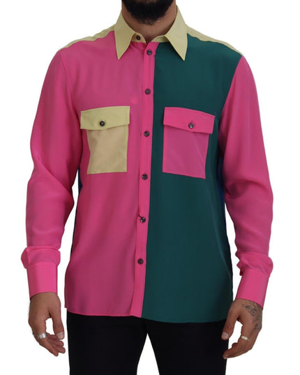 Dolce & Gabbana Multicolor Patchwork Silk Button Down Shirt