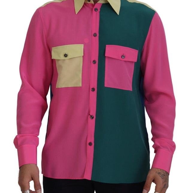 Dolce & Gabbana Multicolor Patchwork Silk Button Down Shirt
