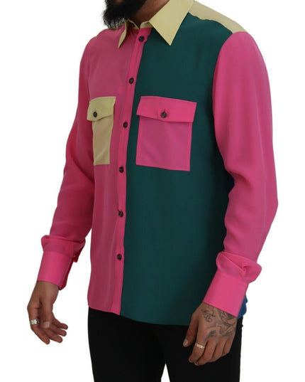 Dolce & Gabbana Multicolor Patchwork Silk Button Down Shirt