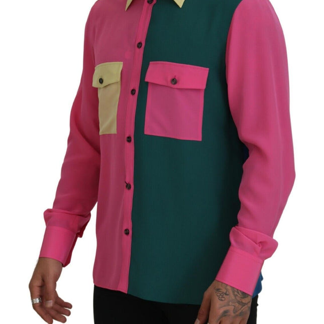 Dolce & Gabbana Multicolor Patchwork Silk Button Down Shirt