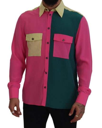 Dolce & Gabbana Multicolor Patchwork Silk Button Down Shirt
