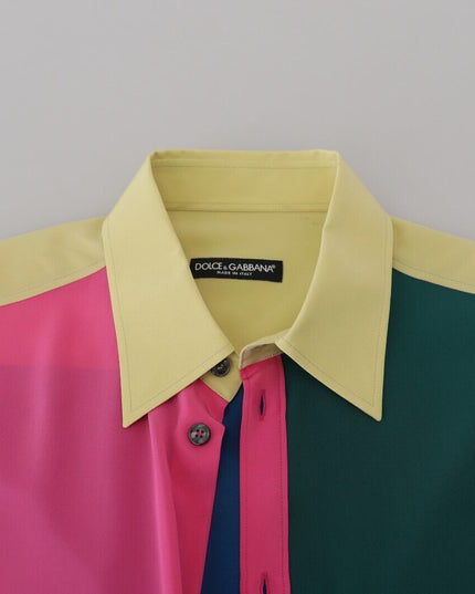 Dolce & Gabbana Multicolor Patchwork Silk Button Down Shirt