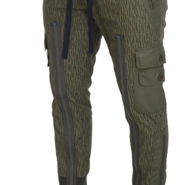 Dolce & Gabbana Green Striped Cargo Zipper Leg Men Trouser Pants