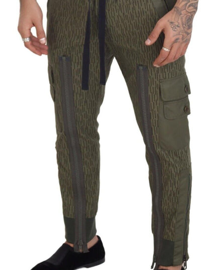 Dolce & Gabbana Green Striped Cargo Zipper Leg Men Trouser Pants