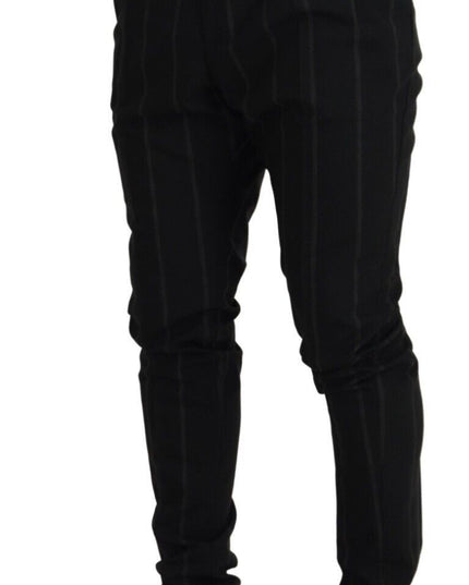 Dolce & Gabbana Black Striped Men Trousers Cotton Pants