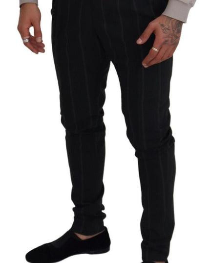 Dolce & Gabbana Black Striped Men Trousers Cotton Pants