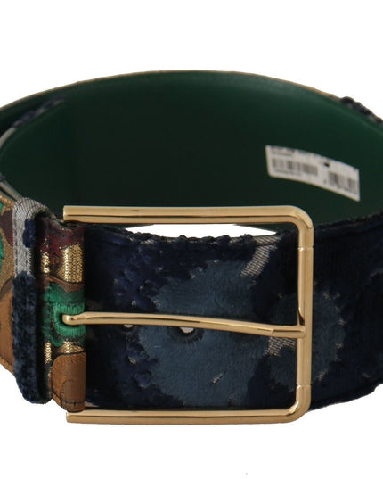 Dolce & Gabbana Green Jaquard Embroid Leather Gold Metal Belt