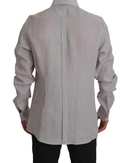 Dolce & Gabbana Gray Linen Long Sleeves Formal GOLD Shirt