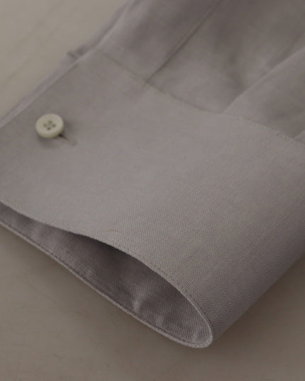 Dolce & Gabbana Gray Linen Long Sleeves Formal GOLD Shirt