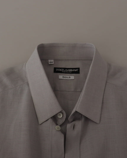 Dolce & Gabbana Gray Linen Long Sleeves Formal GOLD Shirt