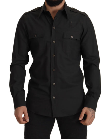 Dolce & Gabbana Dark Green Cotton Slim Fit Casual Men Shirt