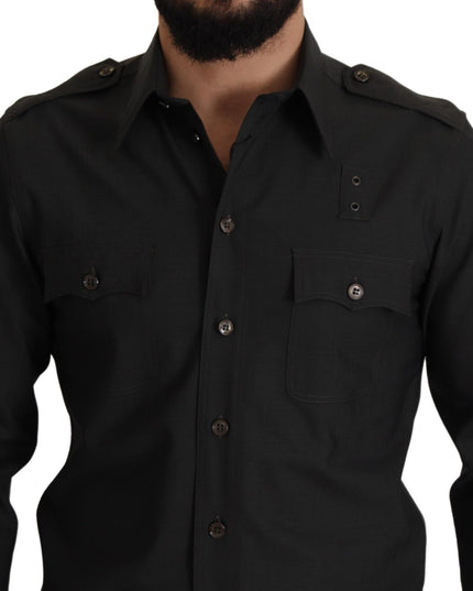 Dolce & Gabbana Dark Green Cotton Slim Fit Casual Men Shirt