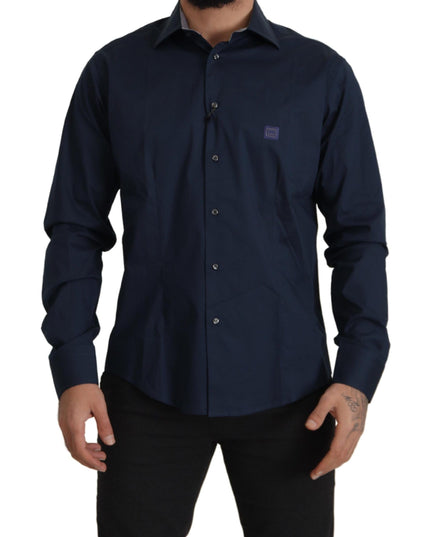 Roberto Cavalli Navy Blue Cotton Dress Formal Shirt